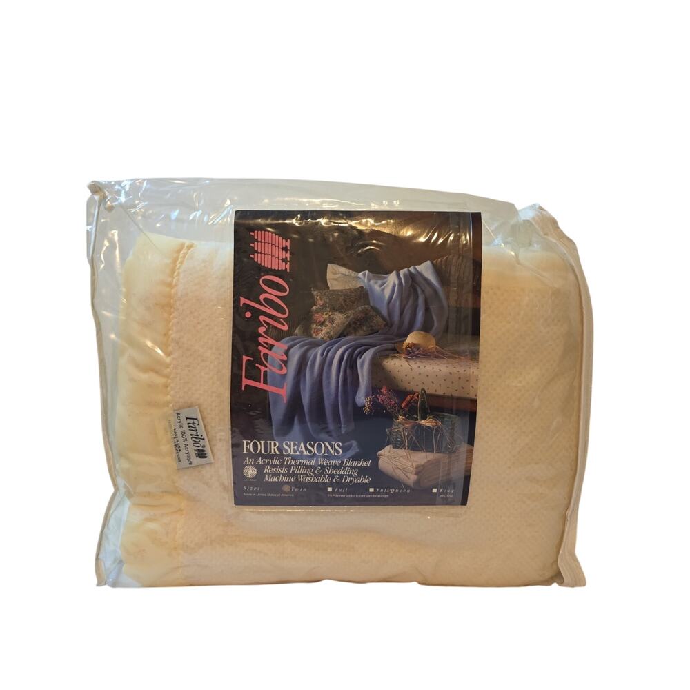 Faribo Blanket Twin Size Four Seasons Acrylic Satin Trim Cream Vintage New
